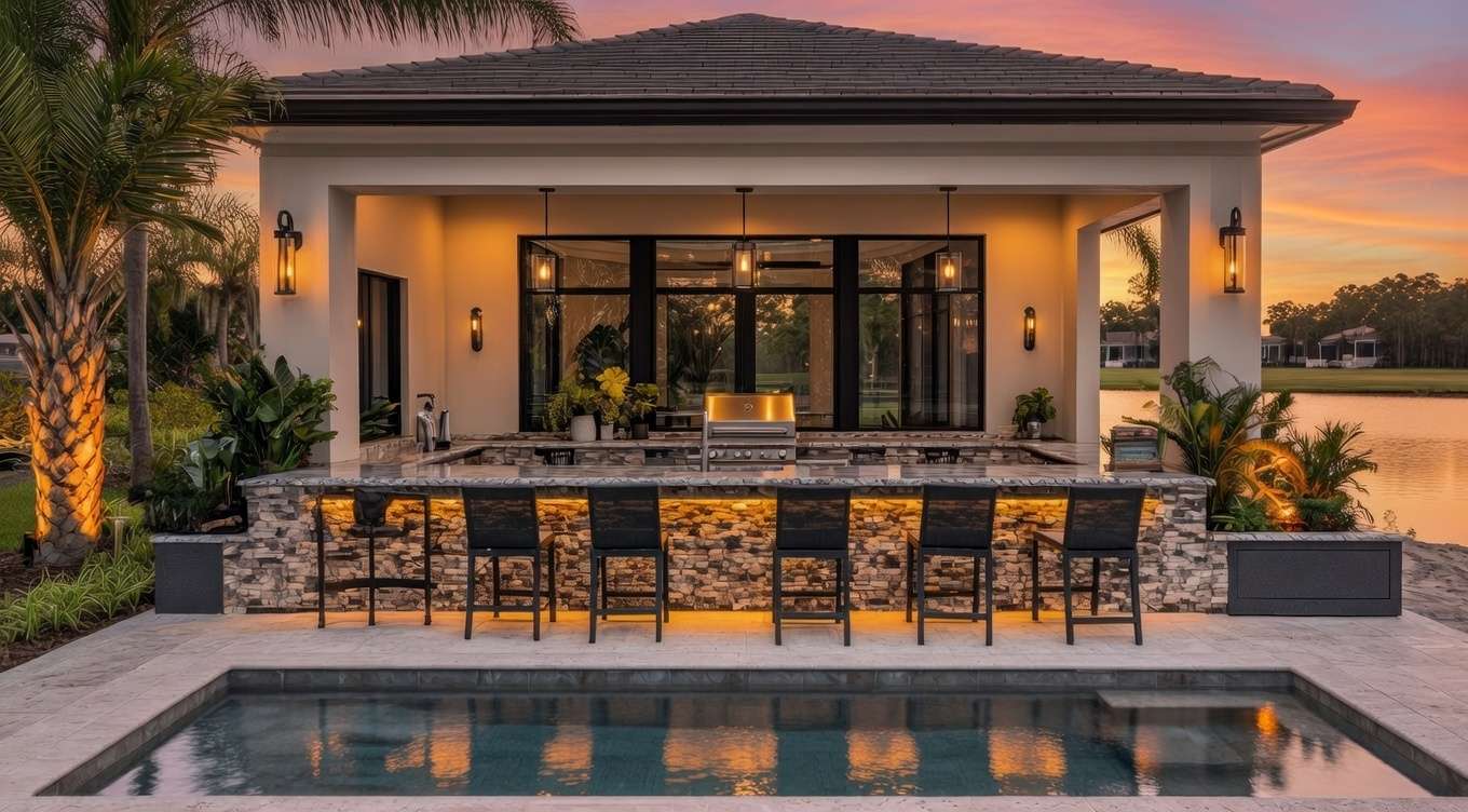 Luxury landscape lighting design showcasing architecture and foliage