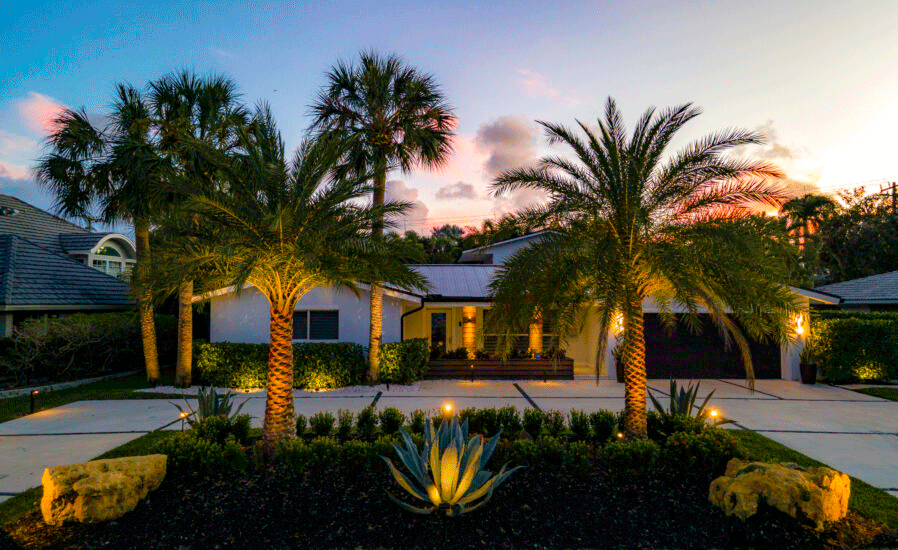 Landscape lighting highlighting a St. Petersburg home
